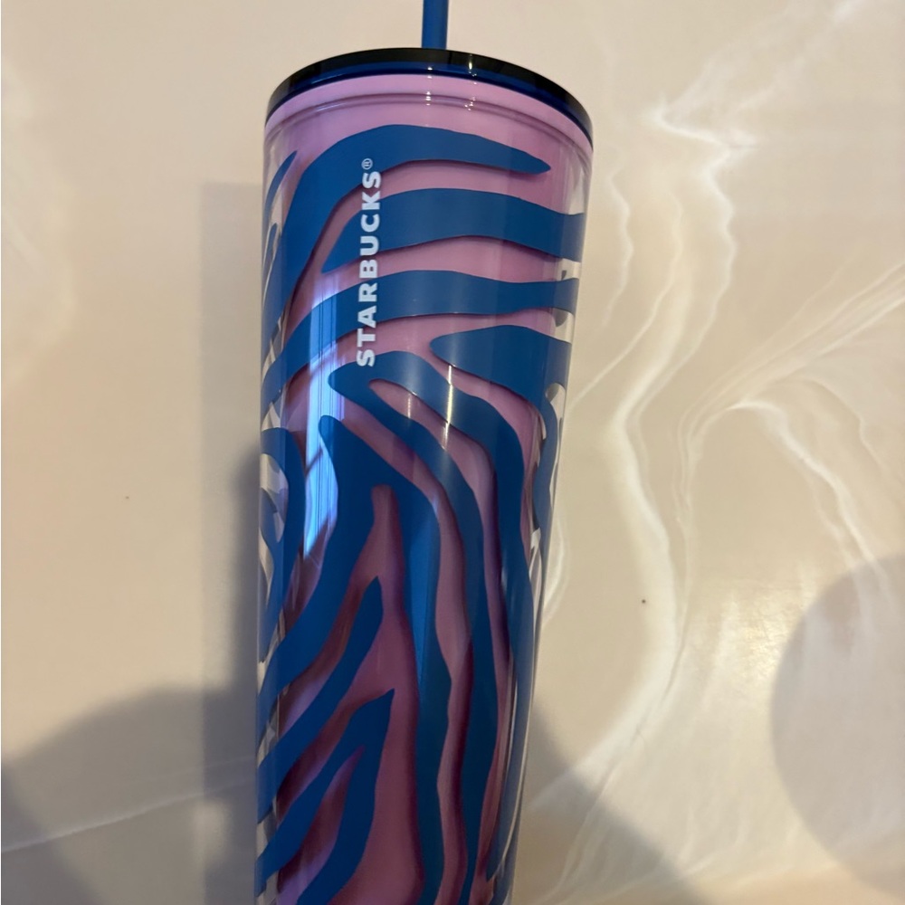 Starbucks Pink and Blue Zebra-Print plastic Tumbler